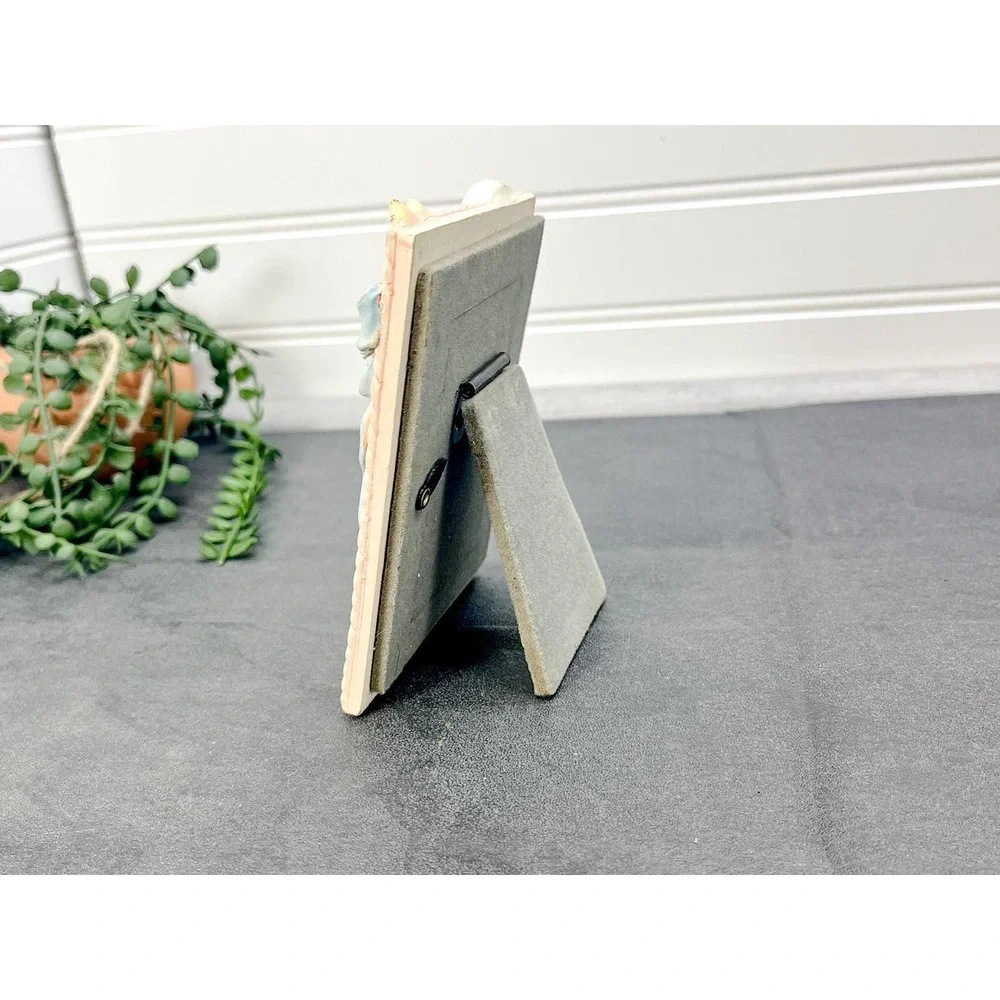 Vintage Stork Ceramic Picture Frame: Floral Baby Shower Decor